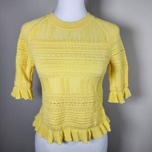 Amaryllis Yellow Top Womens Small Crochet Lace Knit Dopamine Loud Luxury‎ Bright